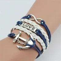 

Best selling infinity charm multilayer leather woven bracelet cheap anchor bracelet