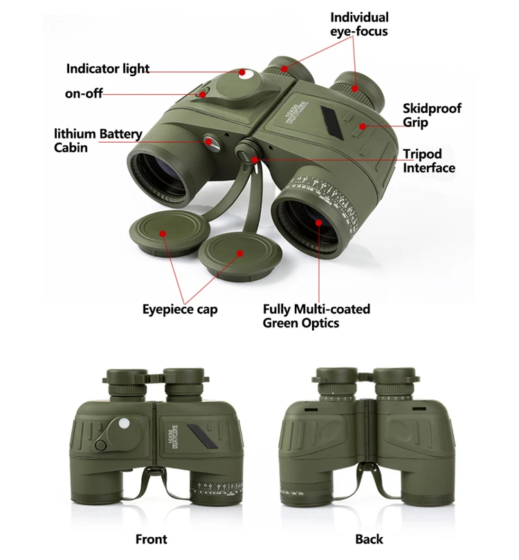 10x50 Military Night Vision Binocular Telescope With Led Rangefinder