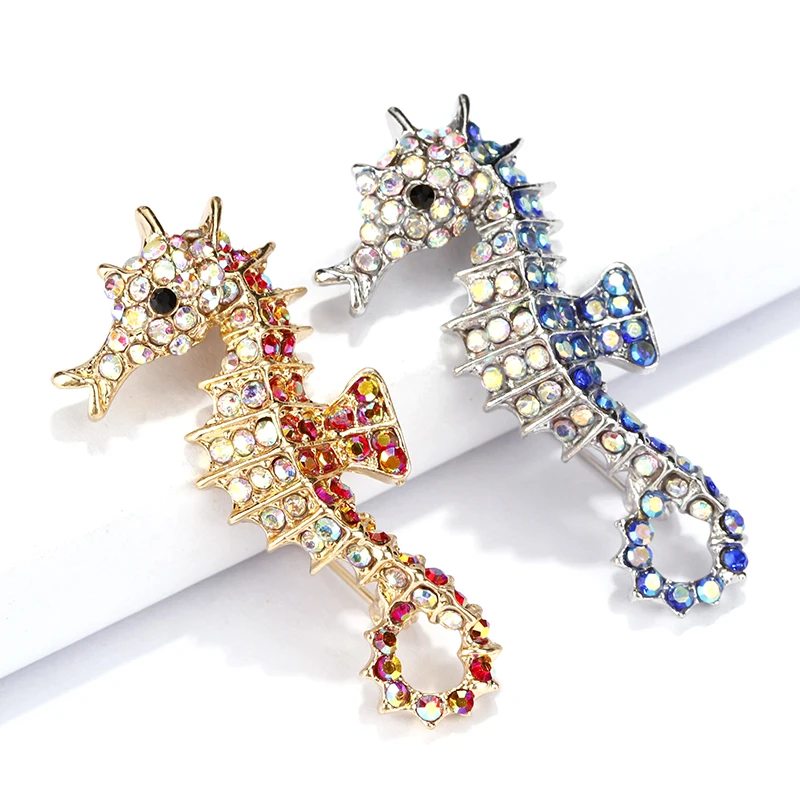 

Animal Brooch Corsage Rhinestones Red Blue Sea horse Swim hippocampus Brooches Pins Women Men Statement Jewelry