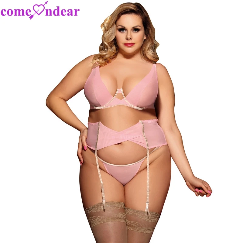 

In Stock Seductive Pink 3 Piece Delicate Lace Plus Size Lingerie Bikini, Pink lingerie bikini