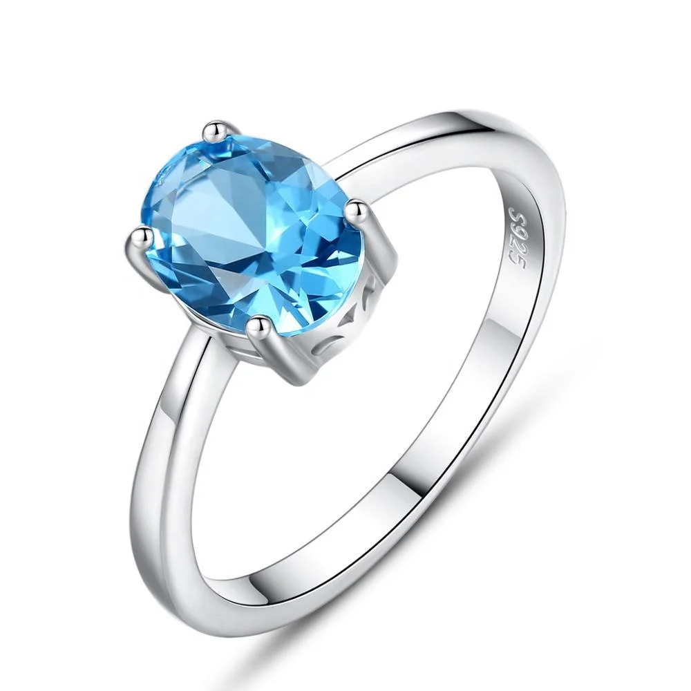 

CZCITY Wholesale Oval Shaped 925 Silver Blue Stone Topaz Ring for Women