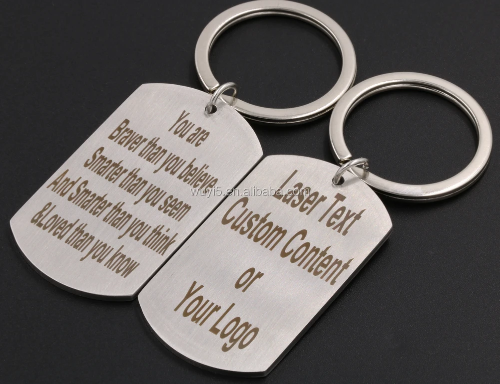Custom Laser Content Stainless Steel Keychain Blank Square Tag For