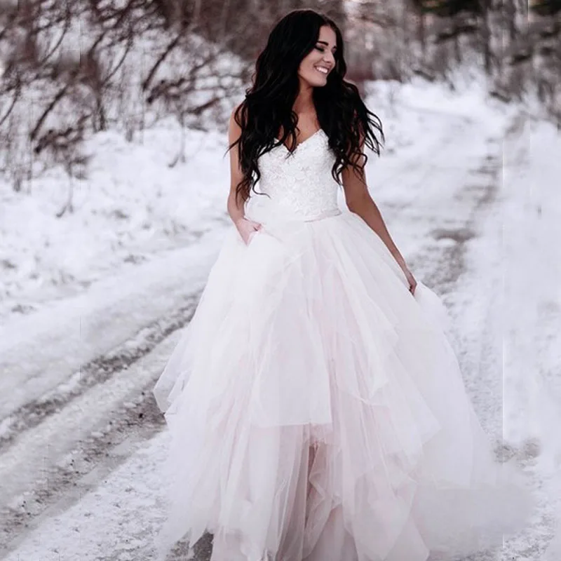 

Lace Top Sweetheart Neck Sleeveless Online Shop 2019 Elegant Tulle Fabric Wedding Dress, Custom made