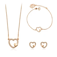 

65123 xuping heart shaped earring+bracelet+necklace 3 piece rose gold plated fine jewelry set