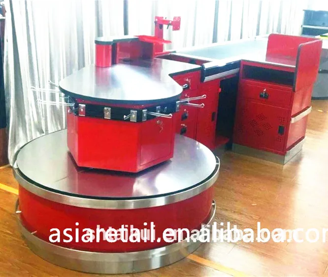 Supermarket Cash Register Stand With Conveyor Belt With Rotating Bag