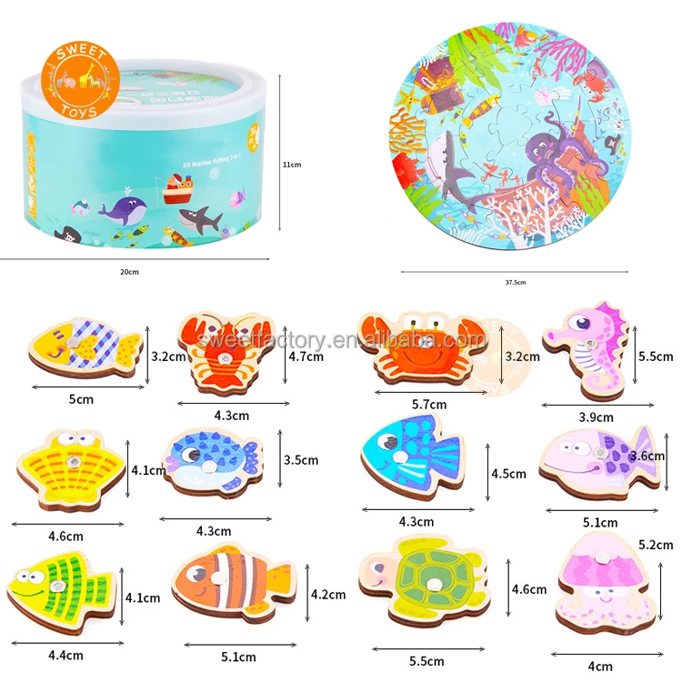 
Cute Magnetic Kids Fishing Toys Wooden fishing game toys 