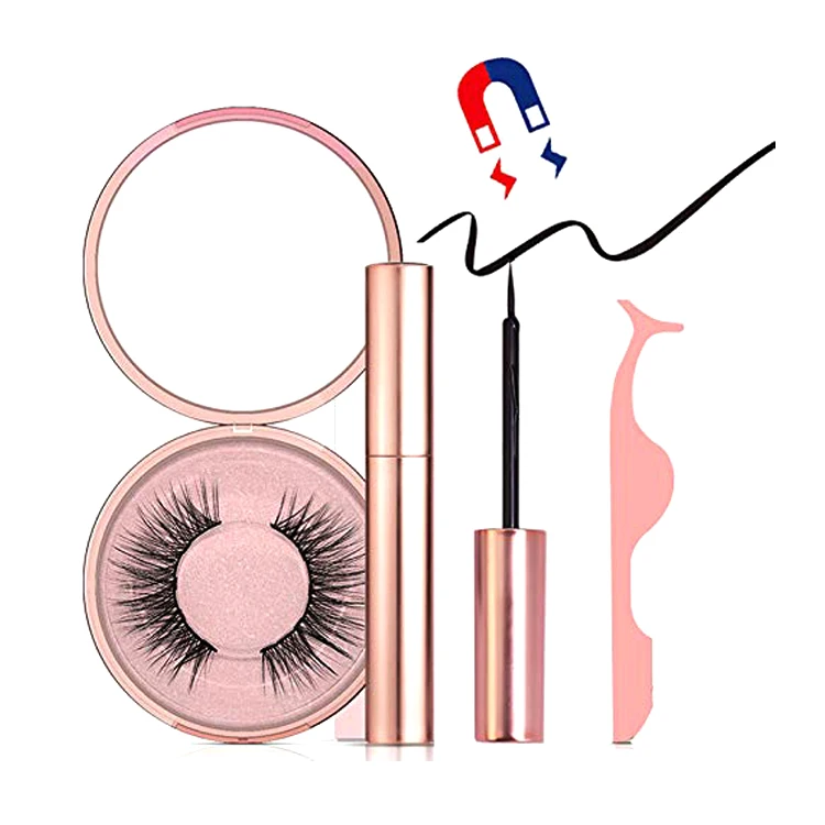 

Factory price 3D Mink Magnetic False Eyelash Private Label Eyelash Magnetic Eyelashes With Eyeliner, Natural black