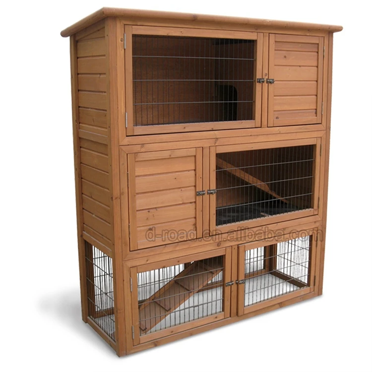 Custom Wooden Pet House 3 Story Rabbit Hutch With Raised Floor And Big