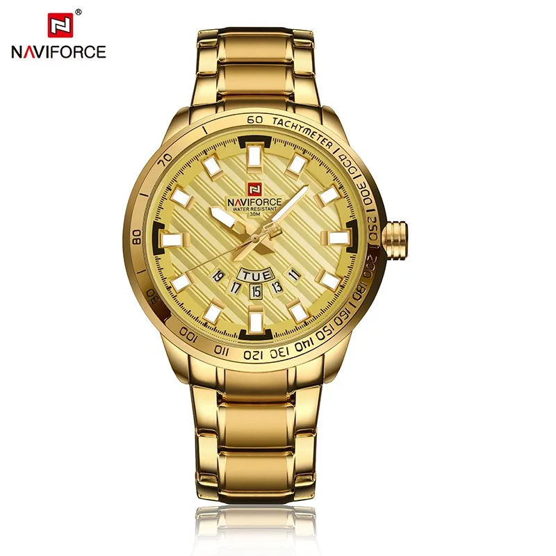

Famous Brand Full Stainless Steel Male Business Week Date Wristwatch Military Waterproof Quartz Luxury Naviforce 9090 Watch Men
