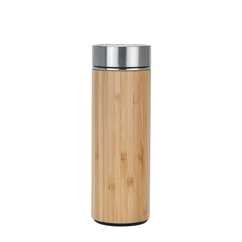 

Bamboo custom stainless steel shaker bottle vacuum insulated flask tea tumbler with infuser