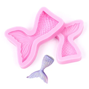 Image of Mermaid Tail Silicone Mold Fondant Cupcake Cake Decorating Baking Tools Handmade Soap Mold Fish Fork tail