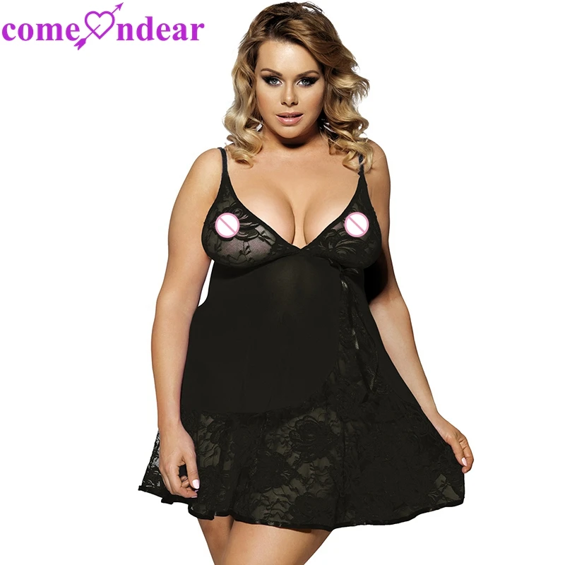 

Hot selling plus size comfy flower sexy sleepwear babydoll dress, As shown