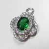 Oval Silver Plated Emerald Colored Glass,Clear Cubic Zirconia Layer Setting,Pendant,Earring Findings - (21x13MM)