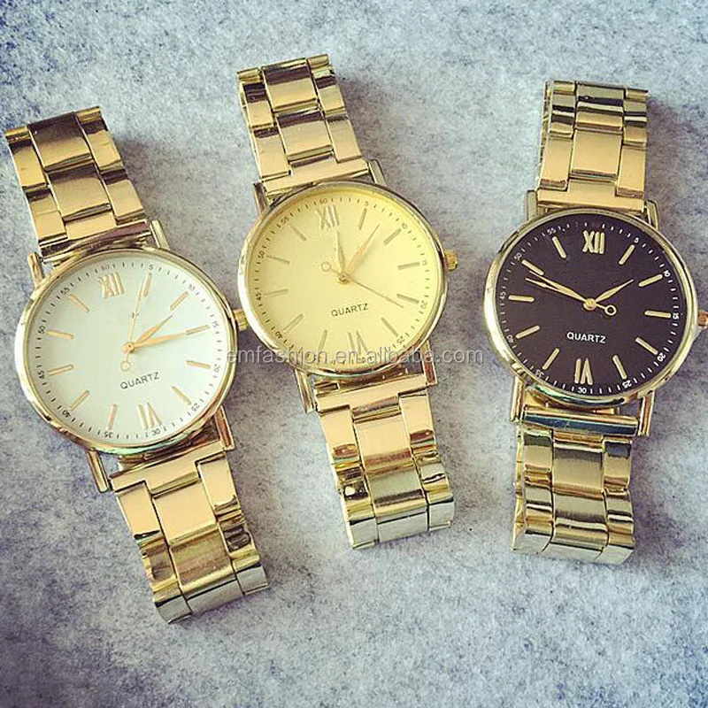 

Top Brand Rose Gold Plate Stainless Steel Band Rome Scale Lady Watch, Black;white;yellow