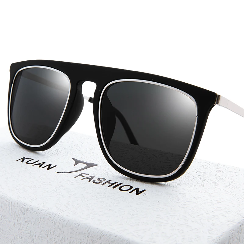 

KUAN FASHION Brand Manufacturers 2019 Custom Designer UV Man Polarized Sunglasses Flat Top Square Frame Sun Glasses For Men