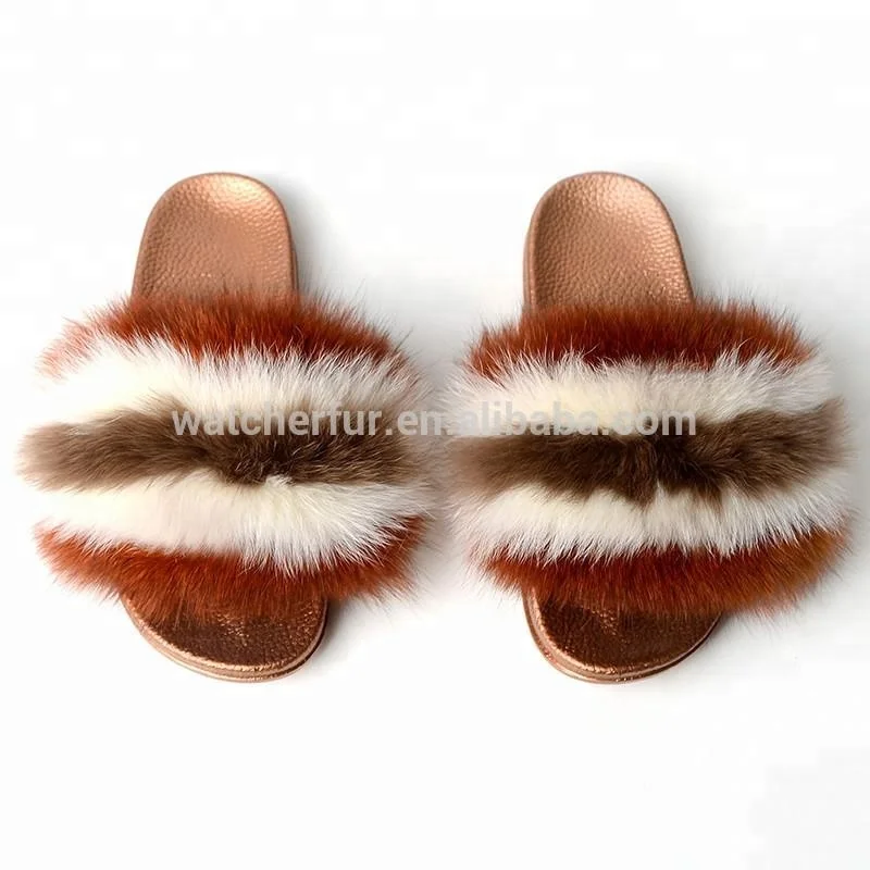 

Hot Selling High Quality Factory Wholesale Genuine Fur Slide Fashion Custom Real Fox Fur Slippers Made In China, Picture