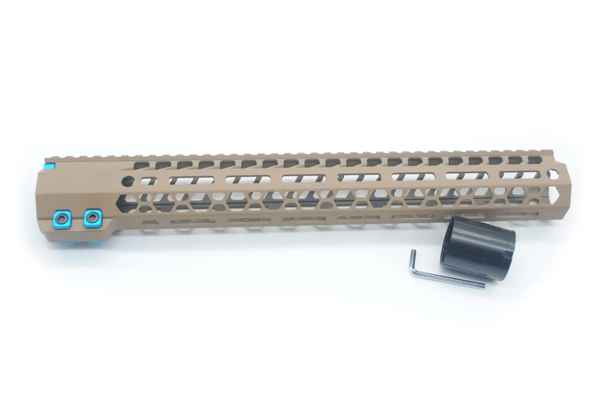 
15 inches .308 7.62 Ultra Light Slim Clamp Style TAN / Flat Dark Earth High Profile MLOK M-LOK Free Float Handguard Rail System 
