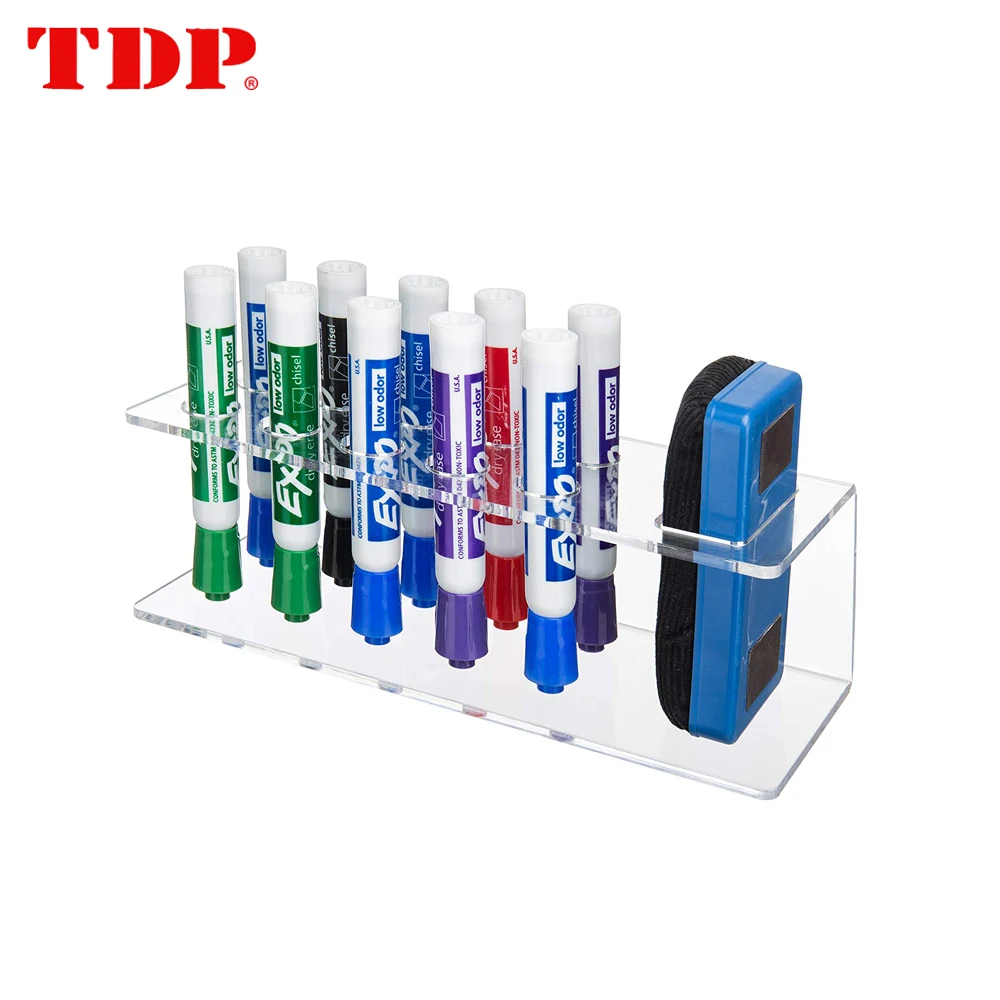  Wall-Mounted Clear Acrylic Toothbrush Toothpaste 10-Slot Dry-Erase Marker & Eraser Holders, Set of 2