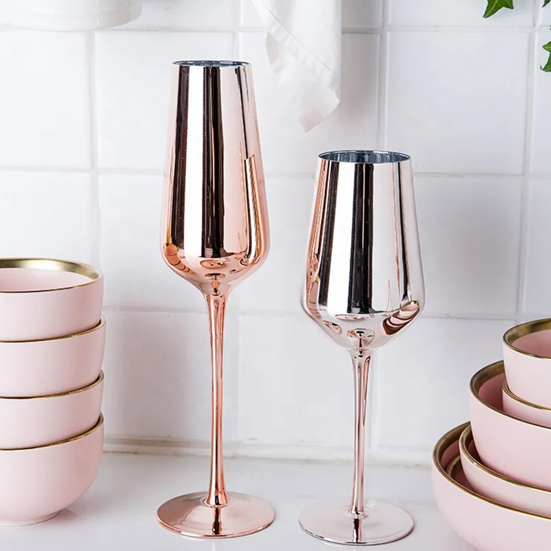 
Unique Luxury Custom Fancy Round Handmade Electroplated Crystal Glitter Rose Gold Colored Wine Glass  (62147825240)