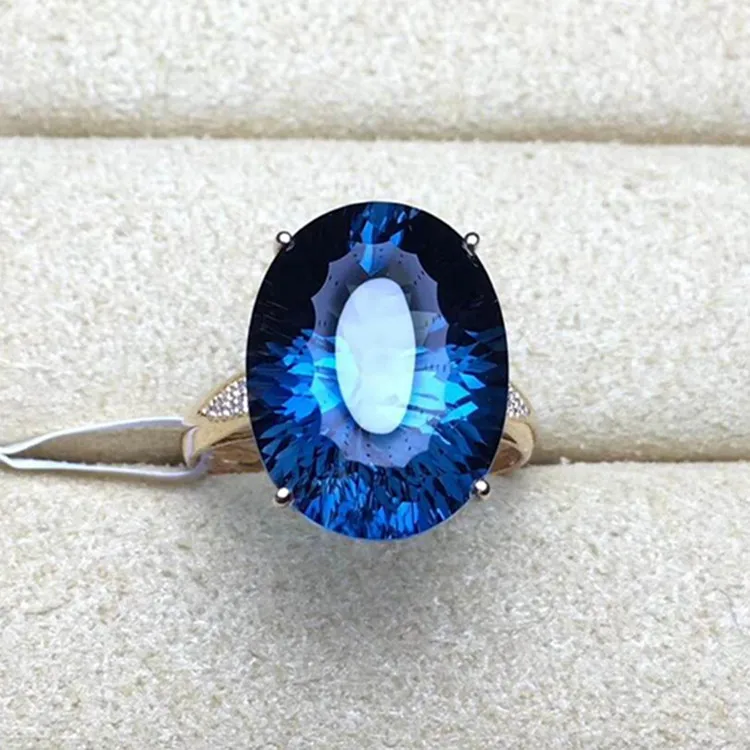 

China manufacture Simple 18K gold South Africa real diamond natural London blue topaz female finger ring Jewelry Model