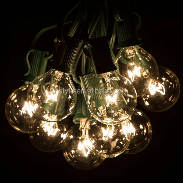 20 Foot Outdoor Patio String Lights Set Of G40 White Pearl Bulbs Hnl081 Light