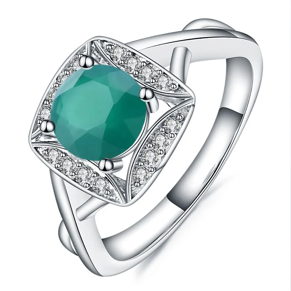 

Abiding Fashion Design Luxury Gemstone Engagement Ring Silver Classic Green Agate 925 Sterling Rings Women Jewelry