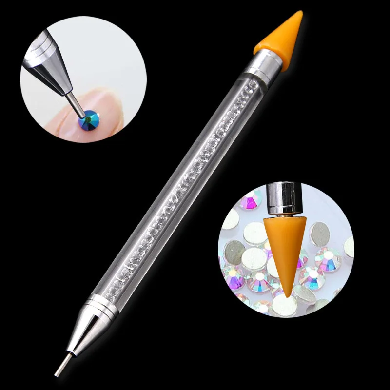 FREE SHIPPING Dual-ended Crystal Beads Handle Rhinestone Studs Picker Wax Pencil Manicure Nail Art Tool Nail Dotting Pen
