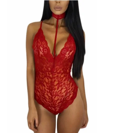 

Women Hot Sexy Sheer Lace Choker Neck Teddy Lingerie