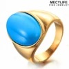 MECYLIFE 18K Gold Blue Cat Eye Stone Stainless Steel Man Sapphire Rings