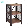 KVJ-8042 industrial rustic three layers wood metal net side table