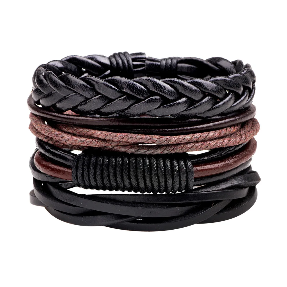 

Europe Hot Selling Mens Leather Bracelet Boho Jewelry DIY Designs Handmade Leather Woven Bracelet