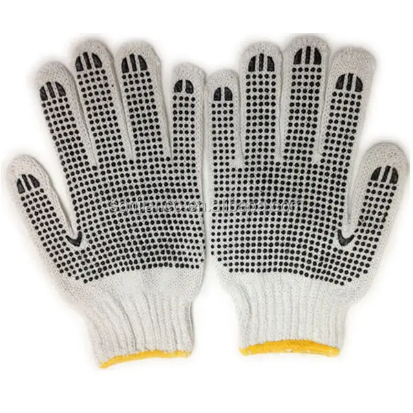 
best selling 7gauge cheap bleach white color industrial men work glove/best quality PVC dotted cotton glove 