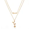 Wholesale Fashion Alloy Gold Lover Pendant Layered Chain Accessories Women rose Necklace Jewelry