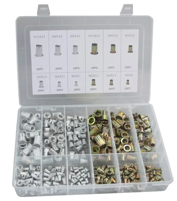 300 Pc Aluminum And Steel Cylindrical Knurled Rivet Nut Kit Buy Rivet