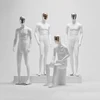 Fiberglass full body man size matte white change chrome face abstract attractive male dummy business suit display mannequin