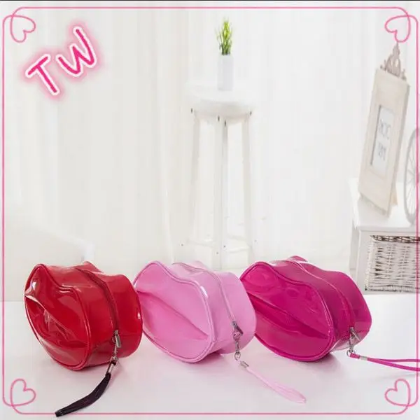 

Personality makeup brush case leather women lip shaped cosmetic bag 2016 most popular, Multiple colors