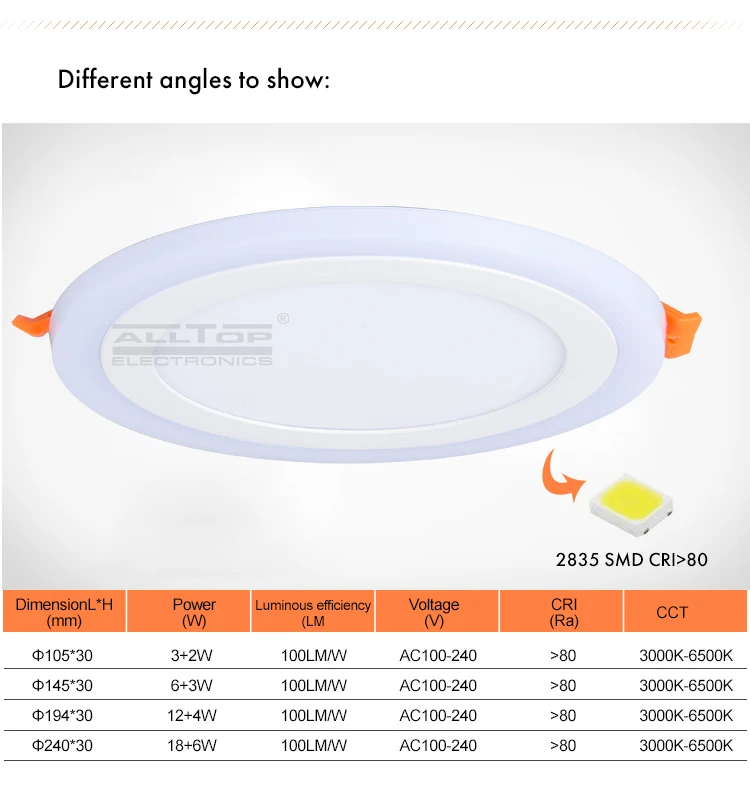 High quality indoor Aluminum surface mounted 3 w round LED panel light