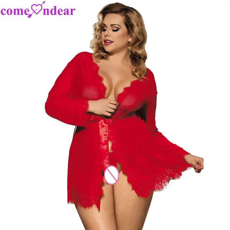 

XXXL Red Sexy Mature Women Sheer Lace Plus Size Robe De Soiree