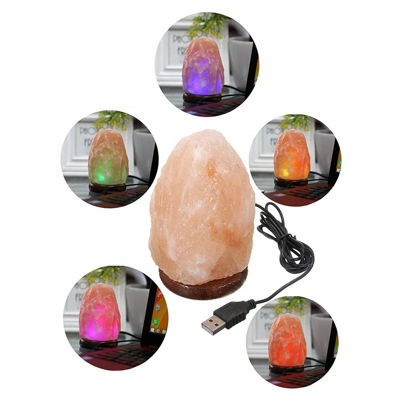 
USB Himalayan Crystal Natural Salt Lamp with Wooden Base In Multiple Colors 