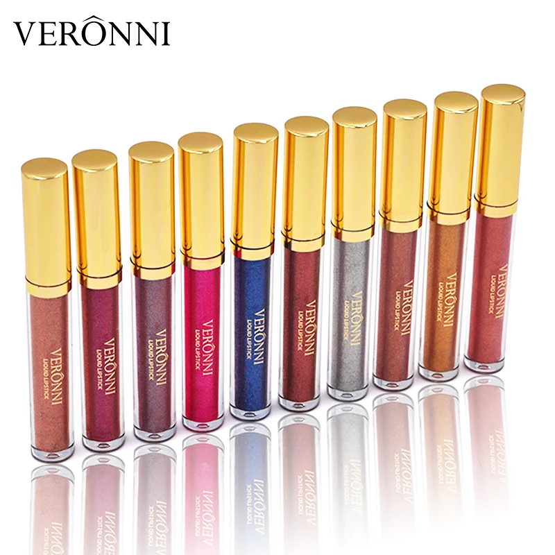 

VERONNI Waterproof Lasting Glitter Lipgloss Shimmer Pigment Lips Makeup Metallic Liquid Lipstick 10 Colors Labiales