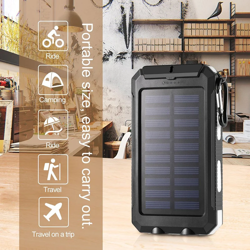 NEW Waterproof Solar Power Bank 20000mah Dual USB Li-Polymer Solar Battery Charger Travel Powerbank for All Phone