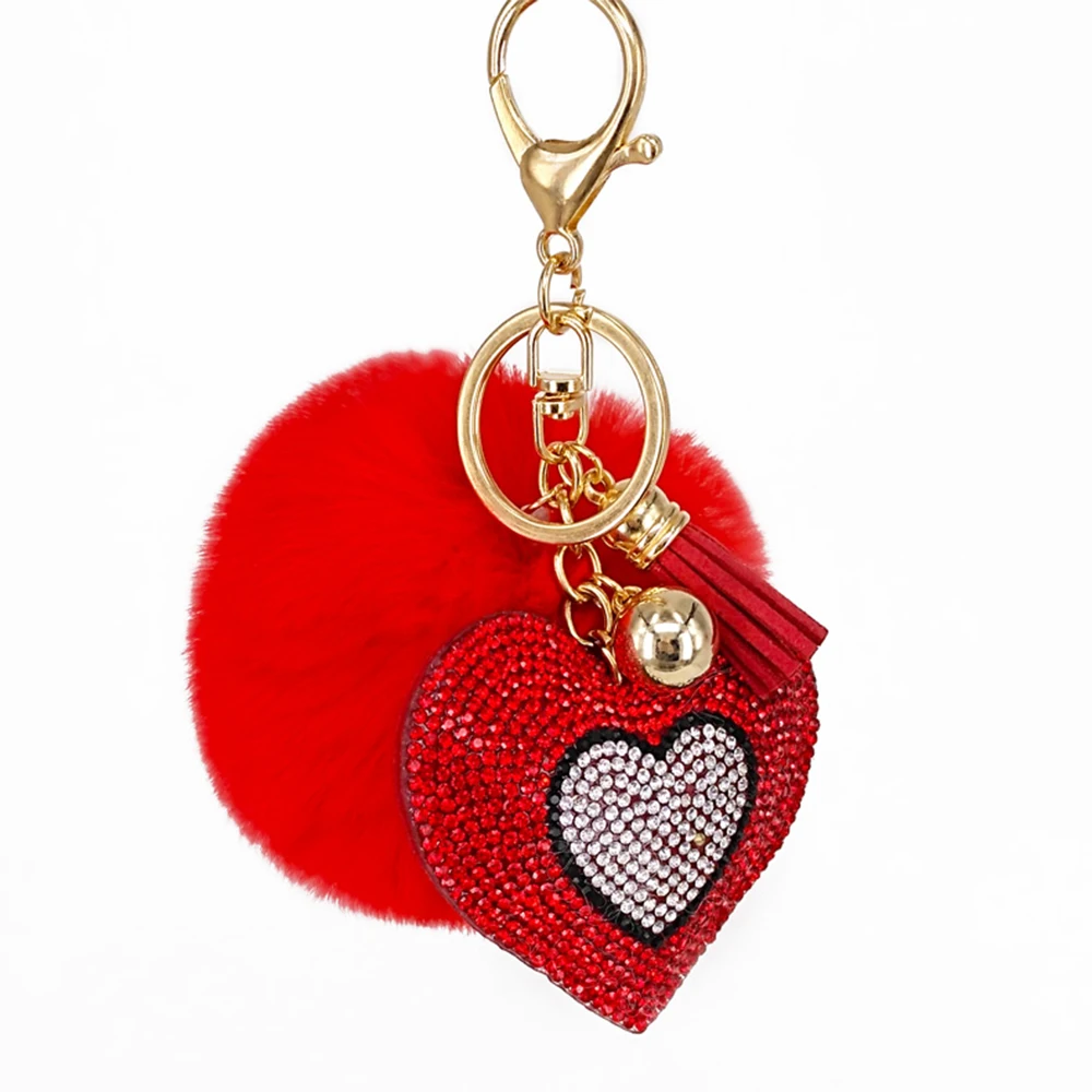 Yongze Cute Plush Large Rhinestone Keyring Pink Fur Ball Rhinestones ...