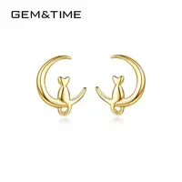 

GEM&TIME Cute Cat 14K Solid Real Gold Earrings for Girls Korean Designs Factory Directly Sale