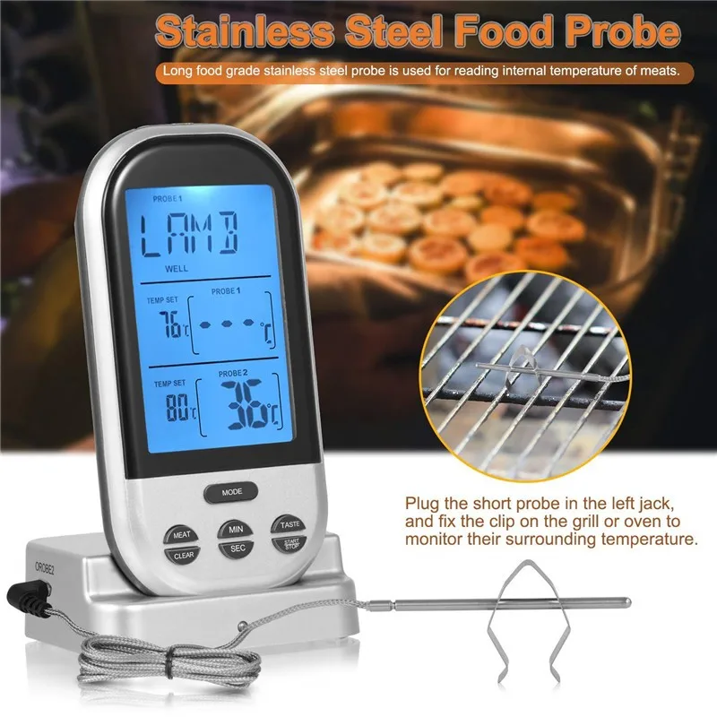 Wireless Digital Kitchen Barbecue Cooking Meat Food Thermometer Lcd ...