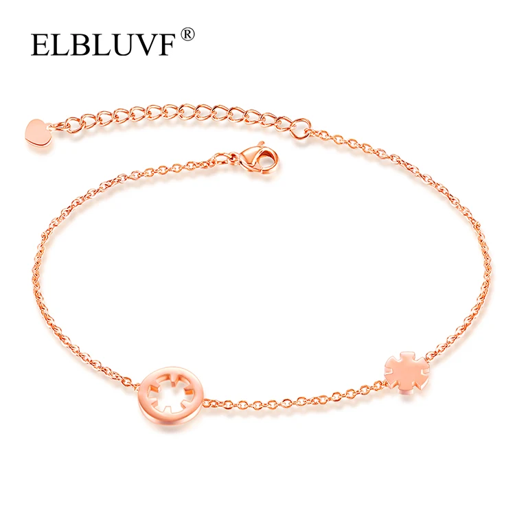 

ELBLUVF Free Shipping Stainless Steel Jewelry Rose Gold Plated Circle Flower Anklet For Girl