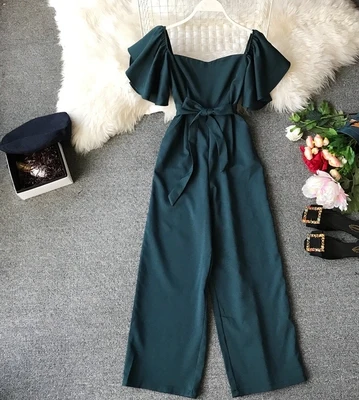 

Custom New Design Off Shoulder High Waist Wide Leg Jumpsuit