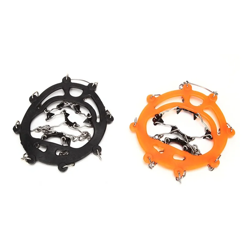 

8 teeth stainless steel outdoor Ice snow Seamless welded non-slip shoe cover Anti-skid crampons, Black orange