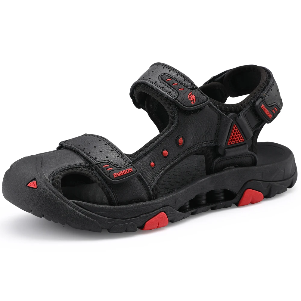 
New Design Outdoor Hiking Genuine Leather Soft Men Sport Sandals 