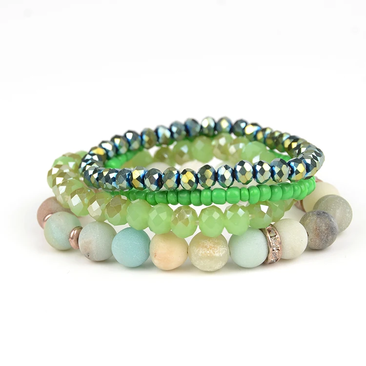 Bohemian Crystal Gem Colorful Stretch Bead Multilayer Bracelet Stack of 5 for Women