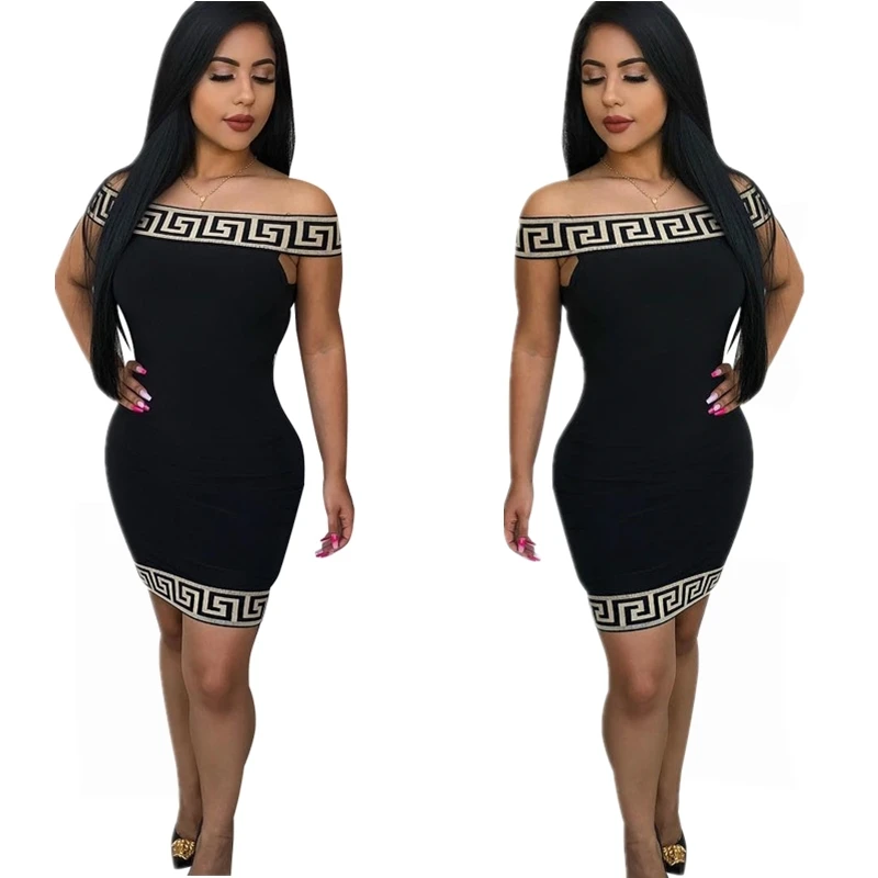 

Summer sexy black bodycon slash neck sleeveless mini club dress for women